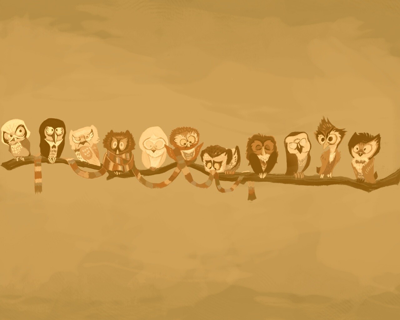 Совы на ветке обои