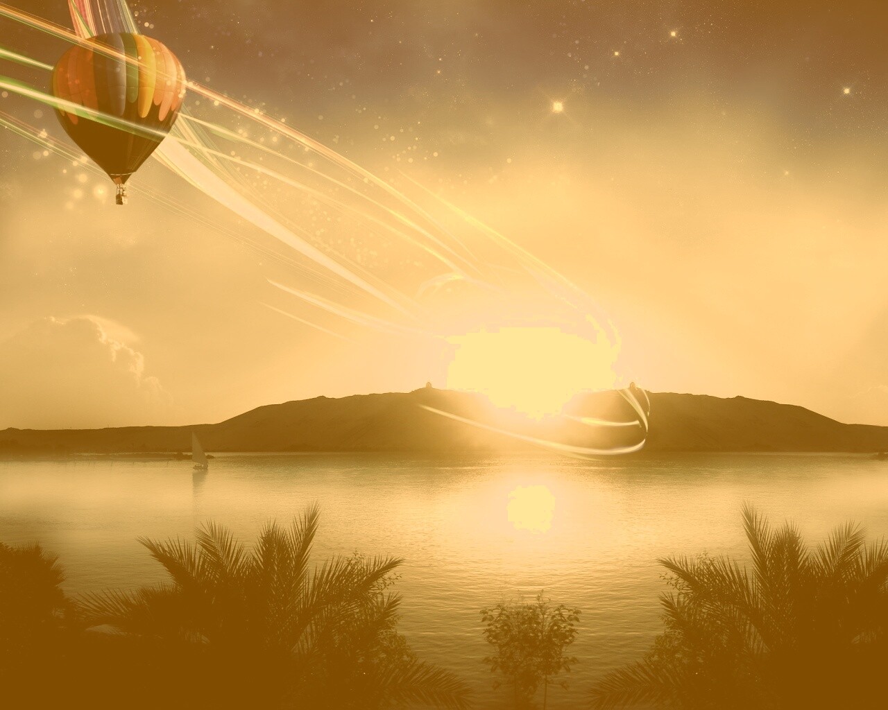 Радужный воздушный шар обои