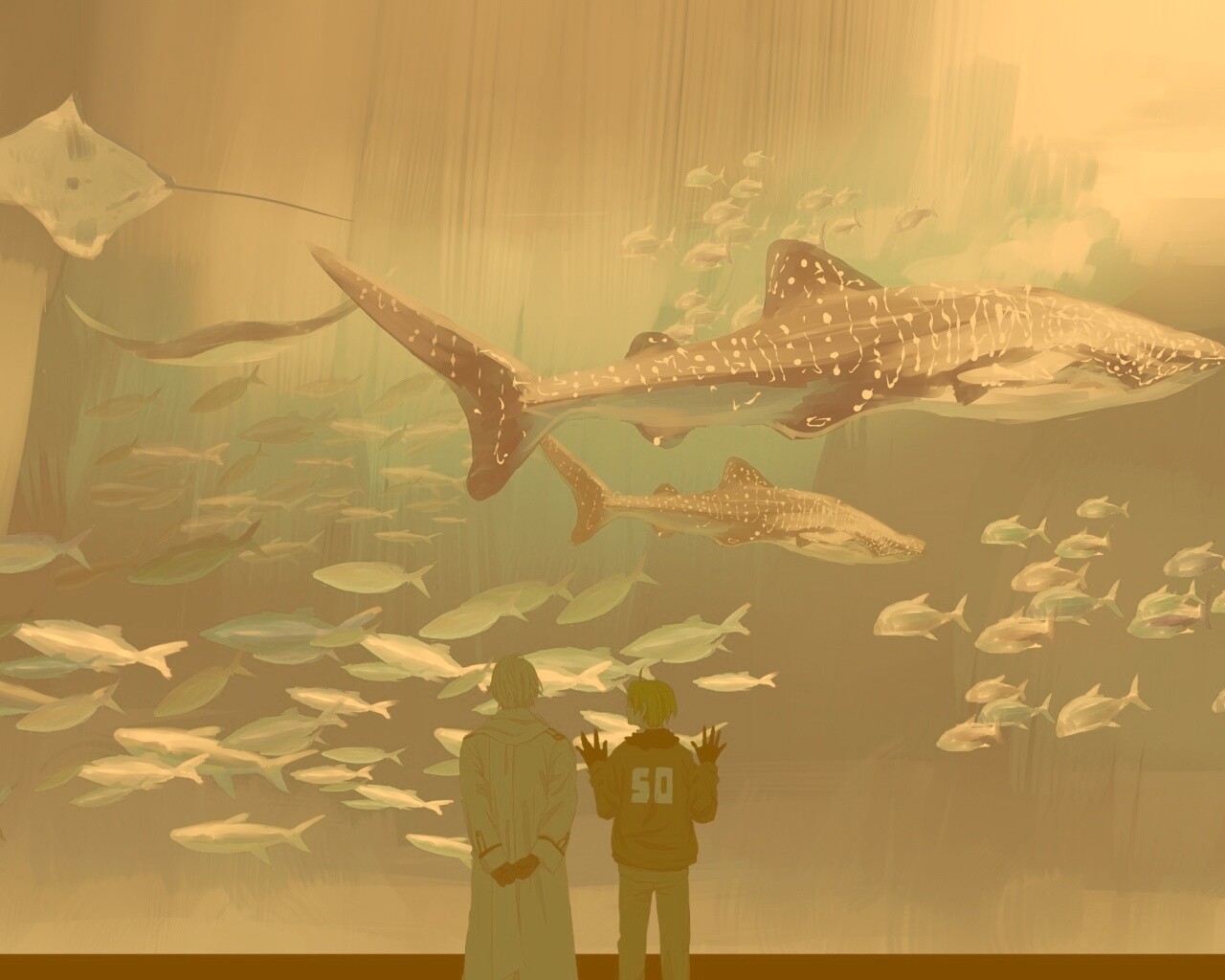 Двое в океанариуме обои