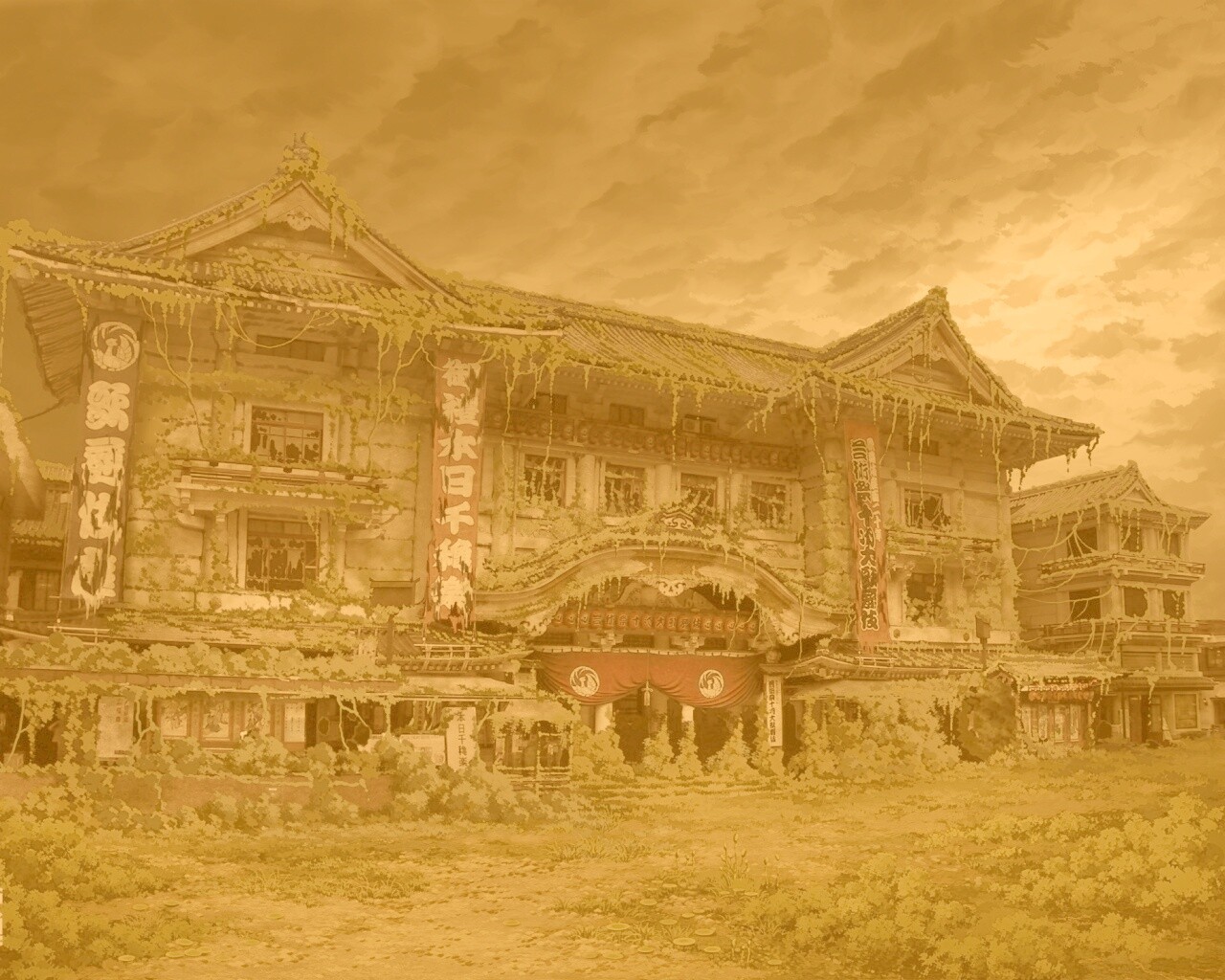 Заброшенное японское здание обои