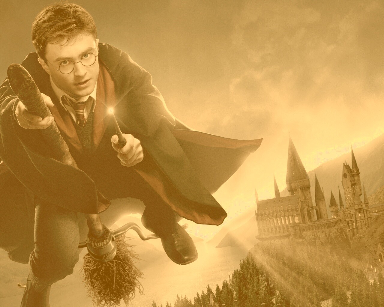 Гарри Поттер на метле обои