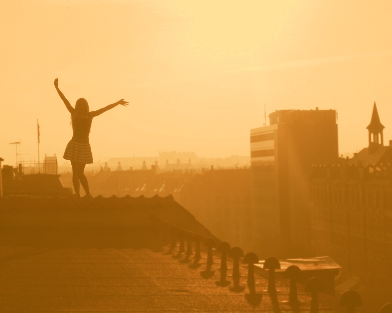 Девушка на крыше обои