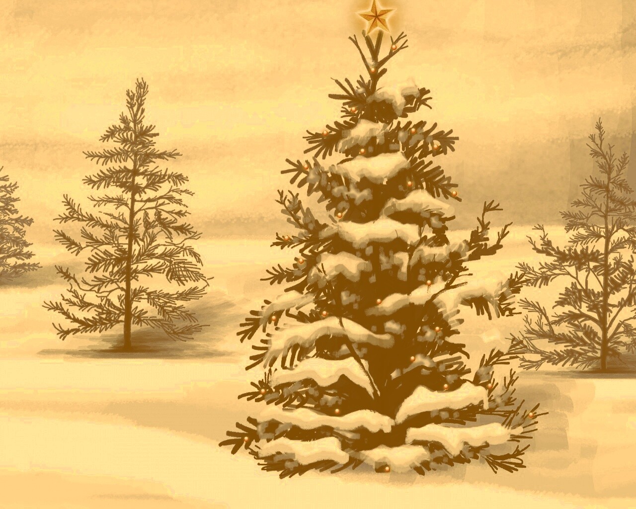 Украшенная ёлочка в лесу обои