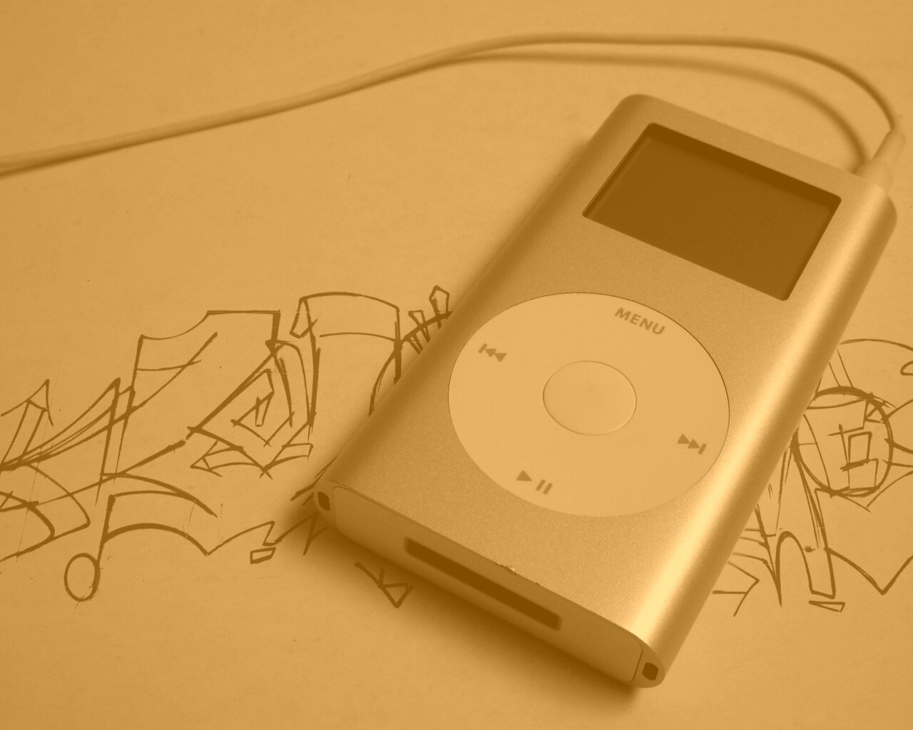 iPod на лиске с граффити обои