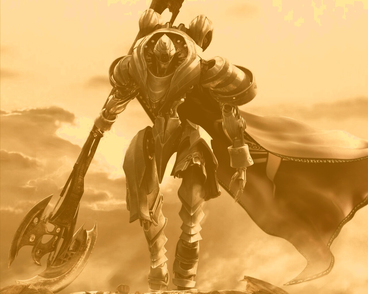 Боевой робот с топором в руке обои