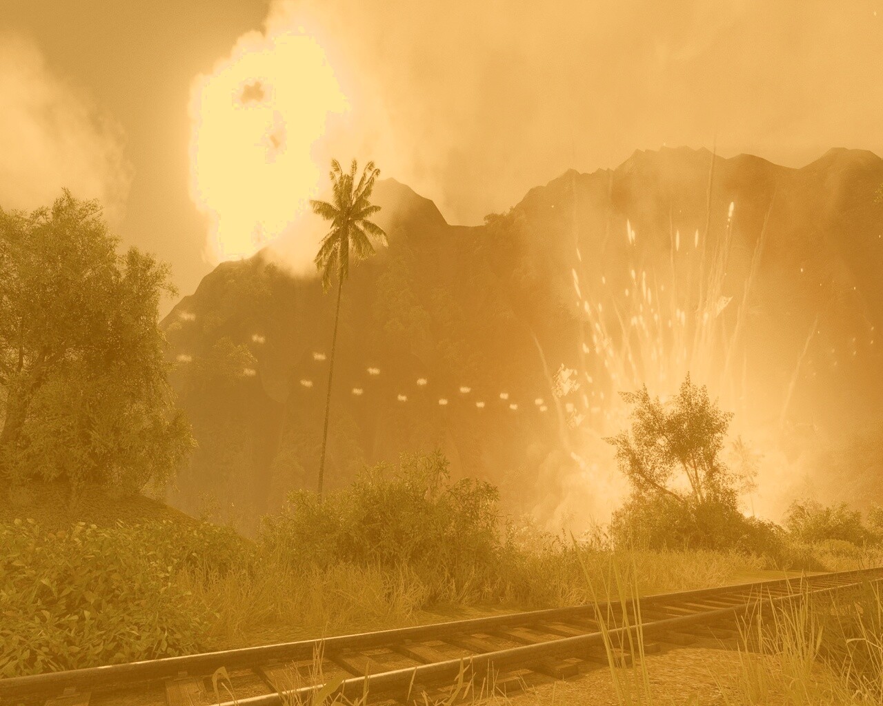 Взрыв в кустах обои