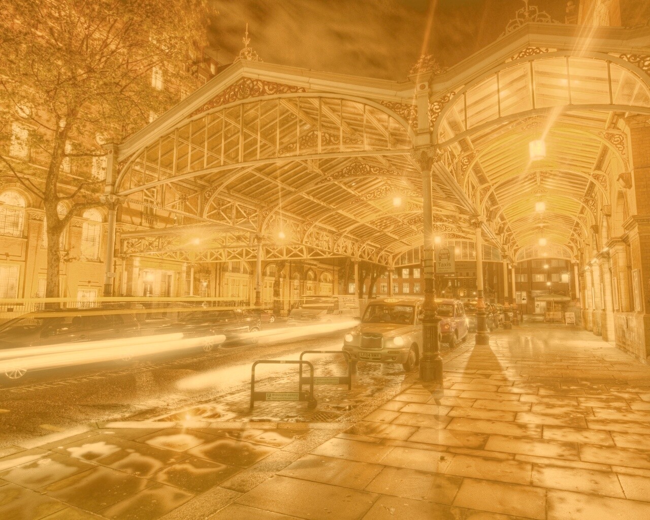 Город под фонарями обои