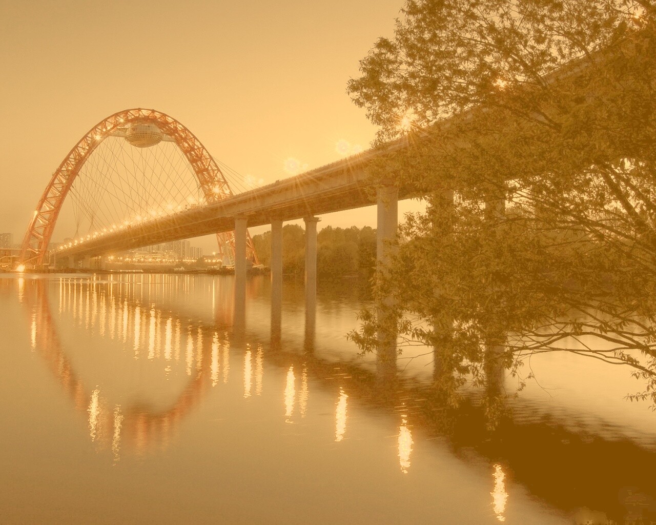 Мост в сумерках обои