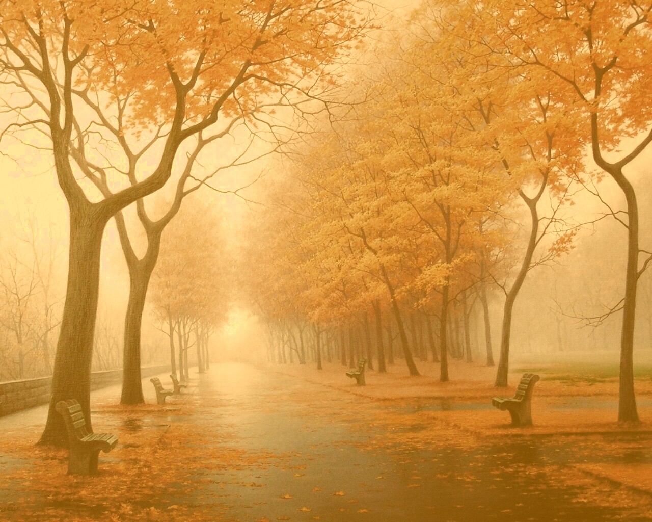 Дорога в осень обои