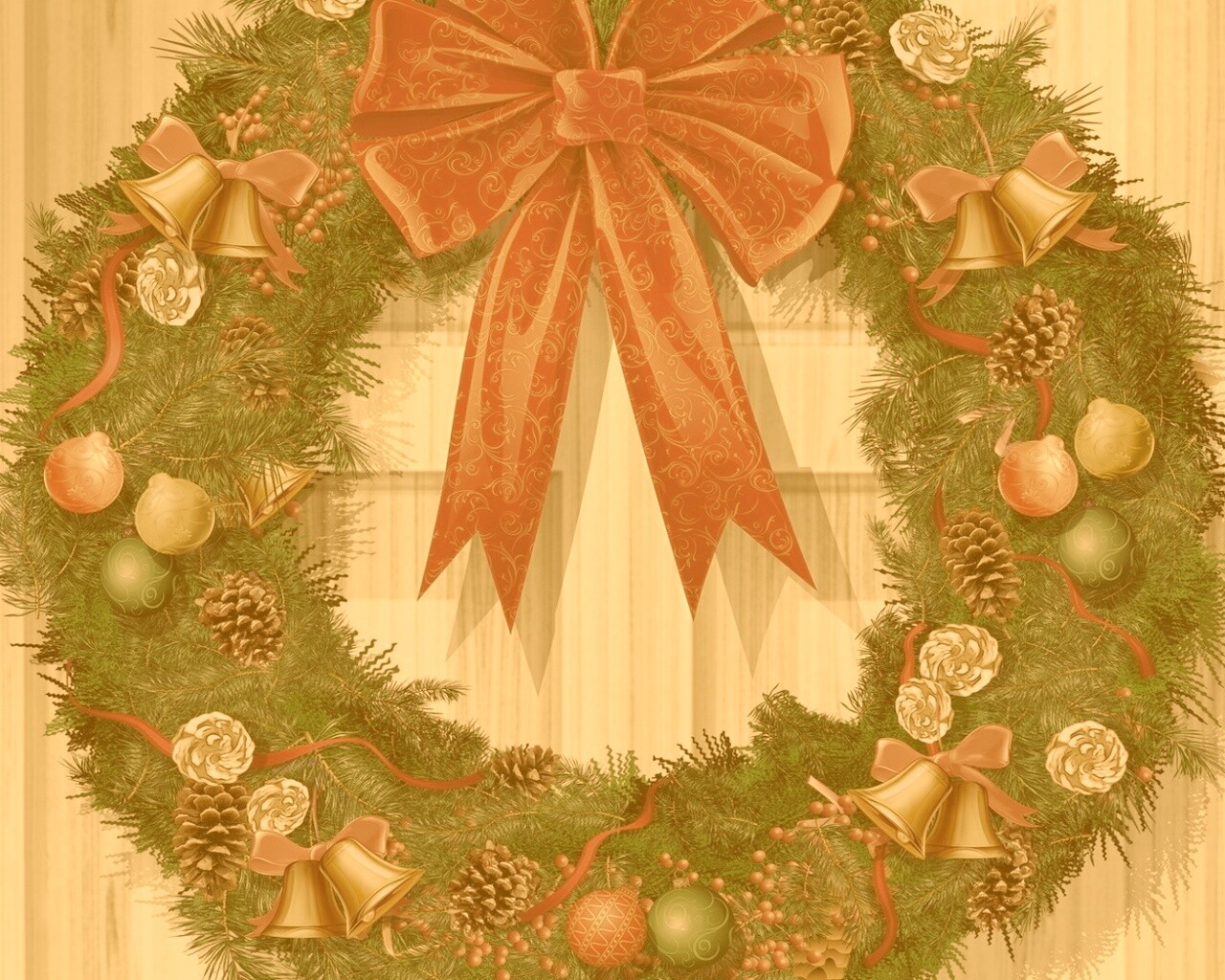 Новогодний венок на двери обои