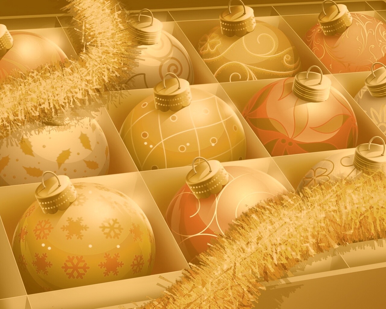 Елочные игрушки в коробке обои