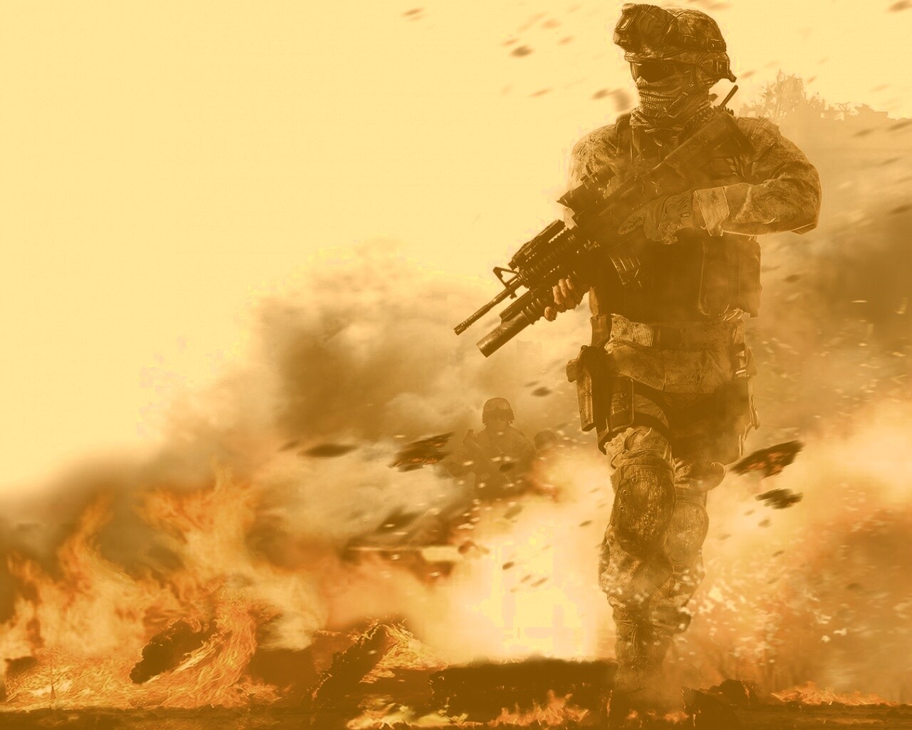 Солдат на фоне огня обои