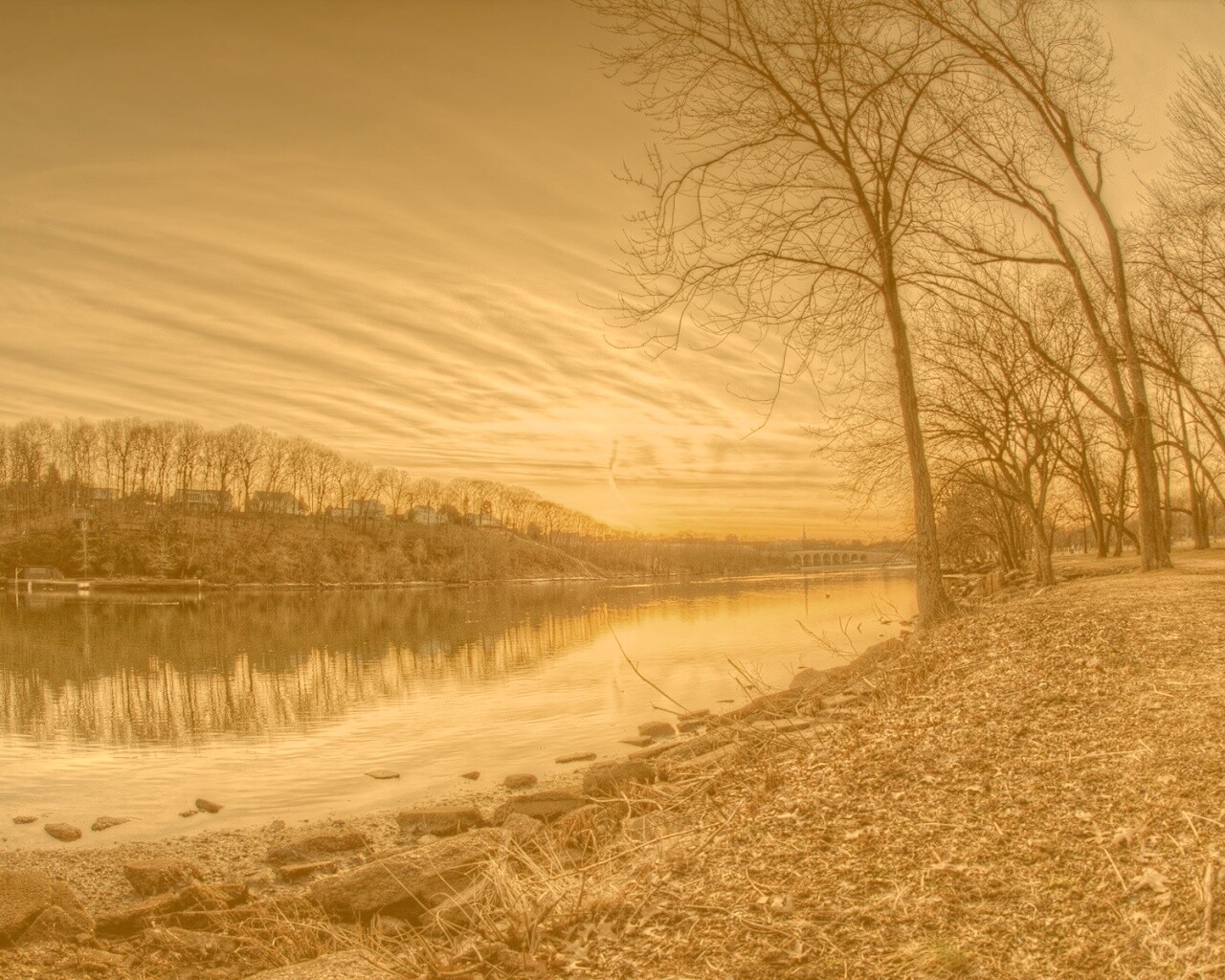 Осенний закат обои