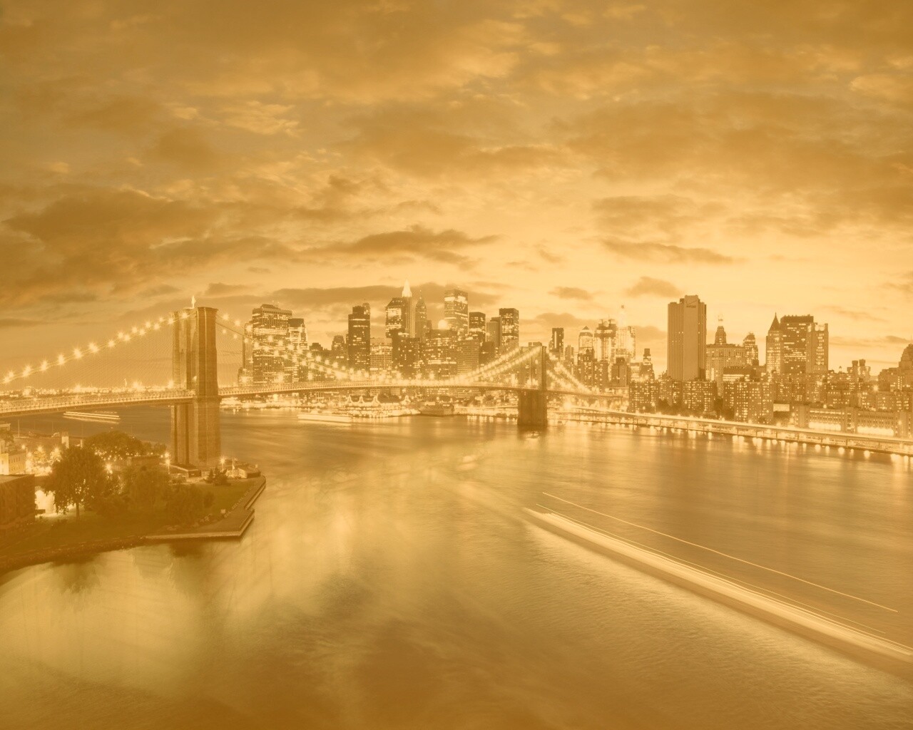 Мост в Нью-Йорке ночью обои