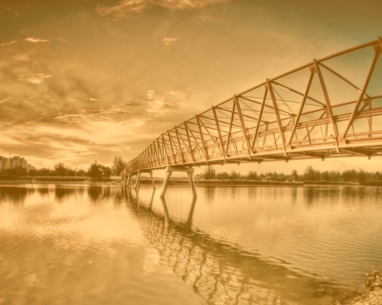 Мост через реку обои