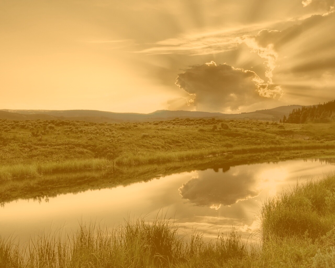 Облако над лугом обои