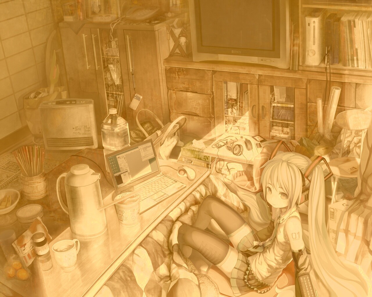 Хатсуне Мику в своей комнате обои