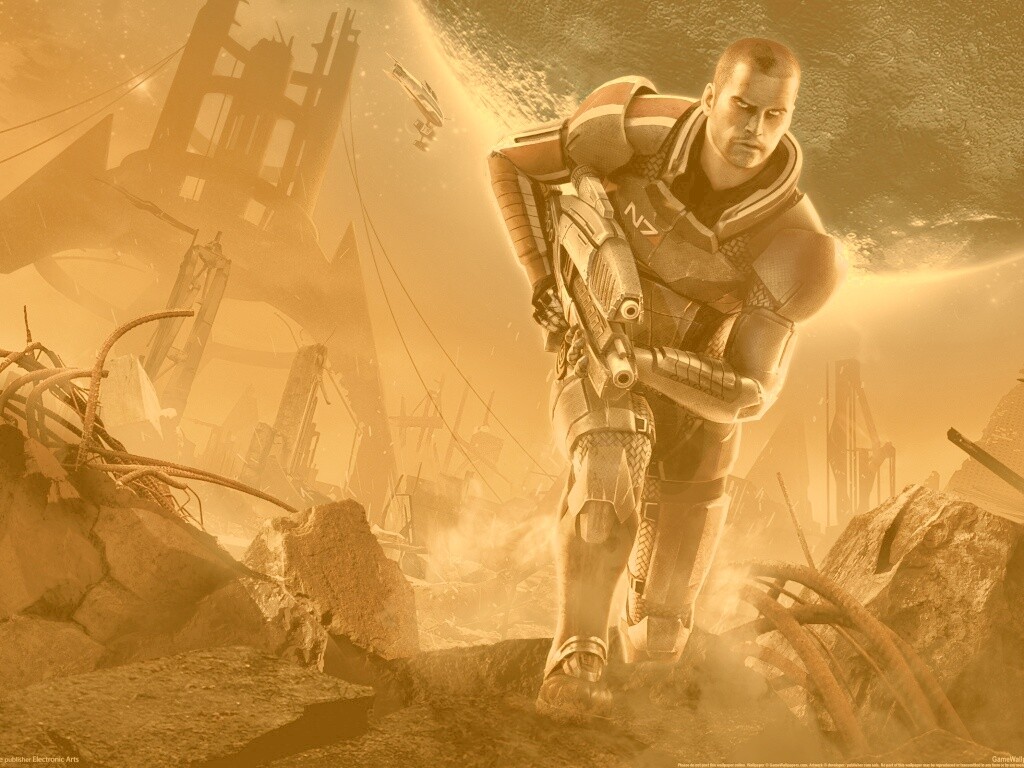 Капитан Шепард на руинах обои