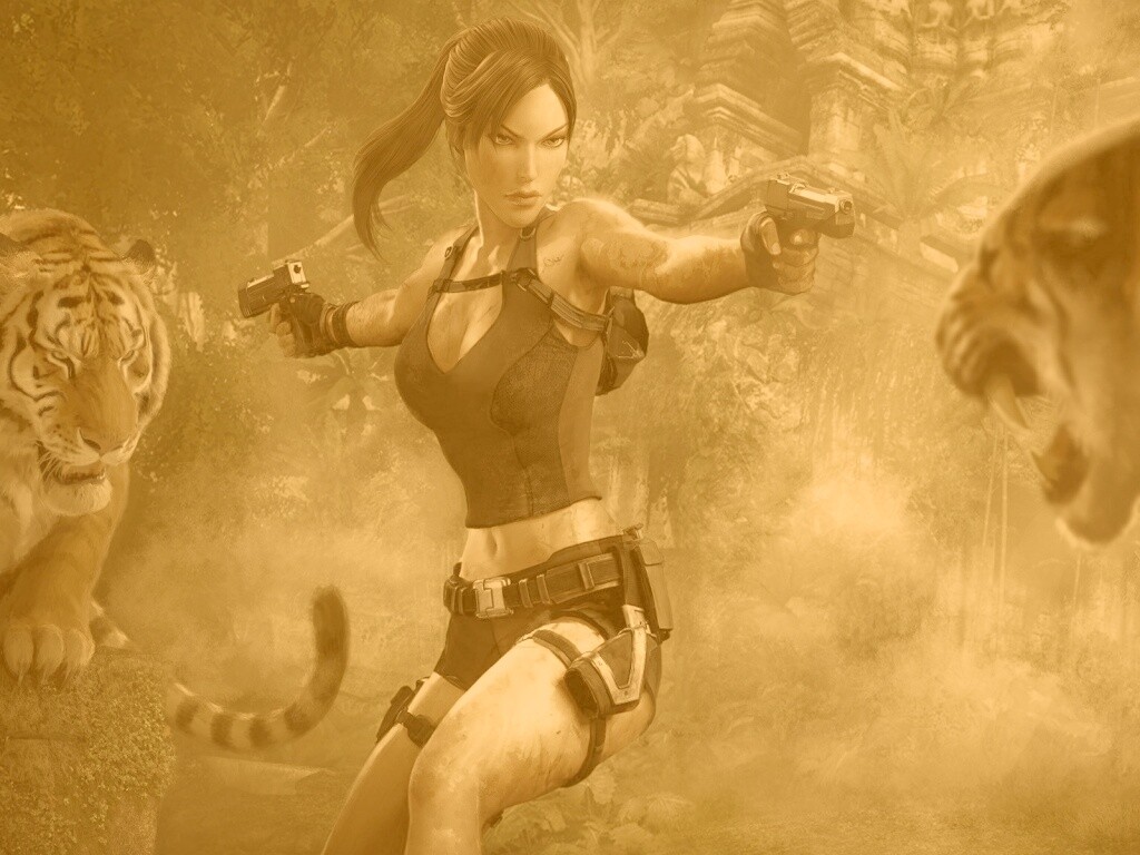 Лара Крофт протв тигров обои