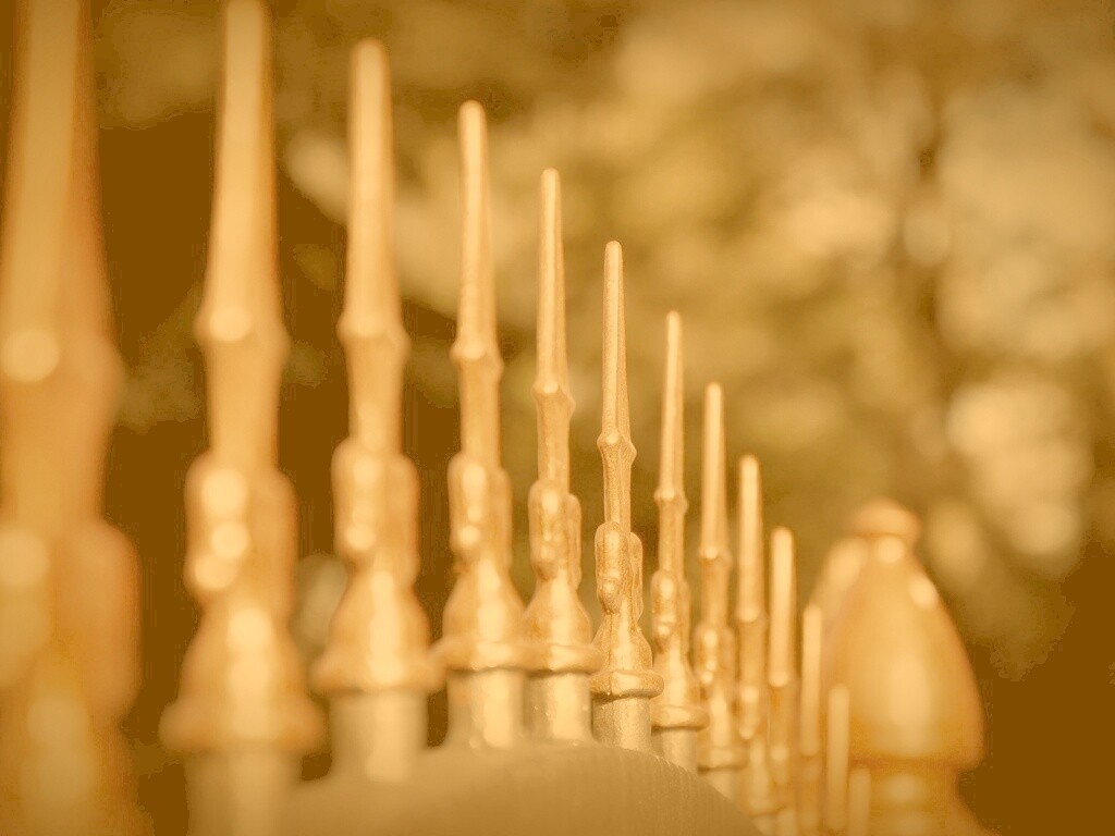 Оранжевые наконечники на ограде обои