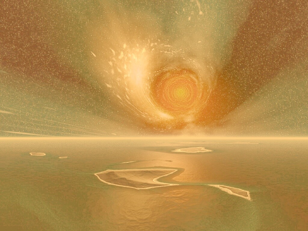 Красная дыра над океаном обои