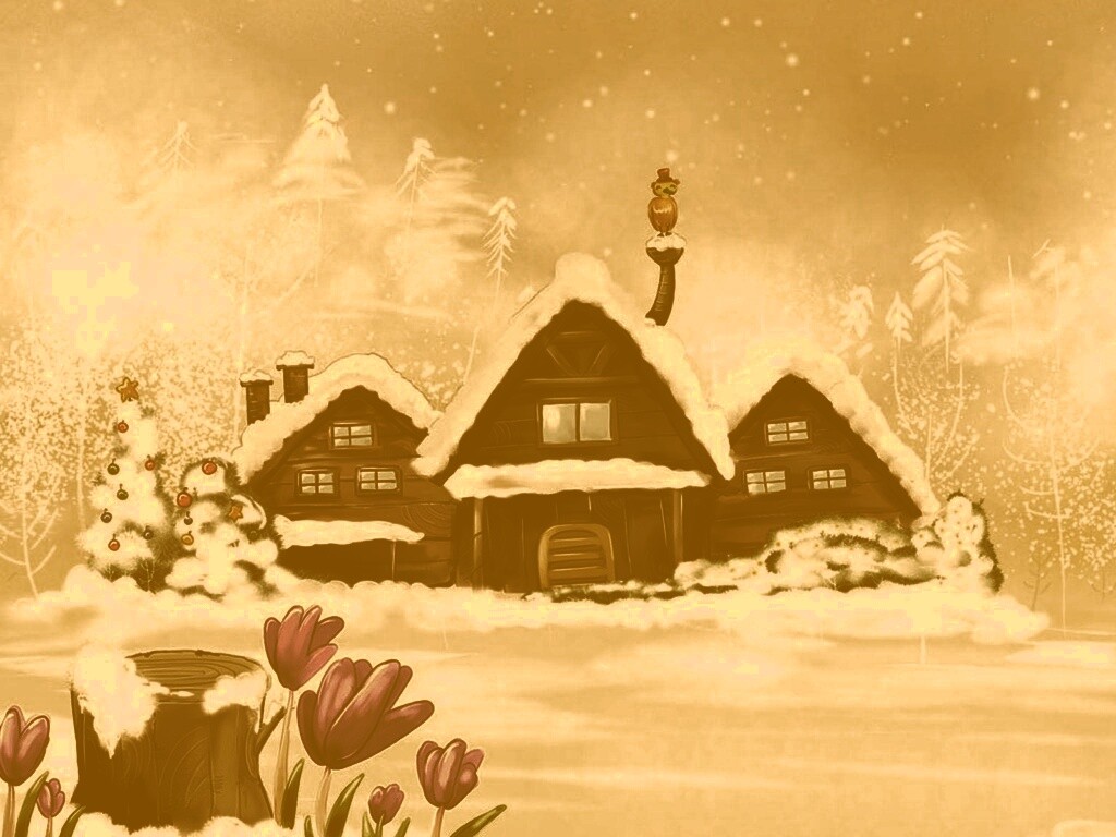 Деревня в новый год обои