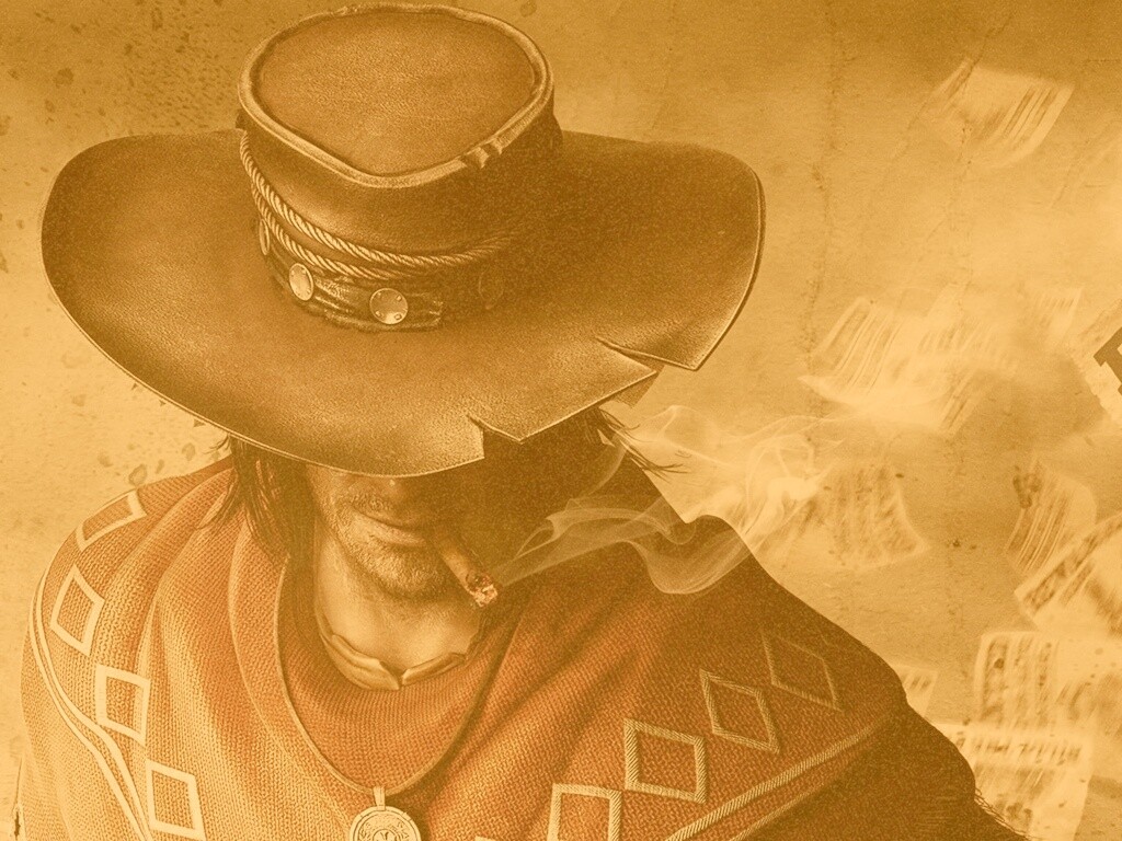 Мужик с сигарой в шляпе и пончо обои