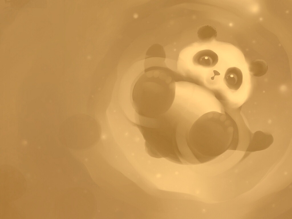 Маленькая панда и лужа обои