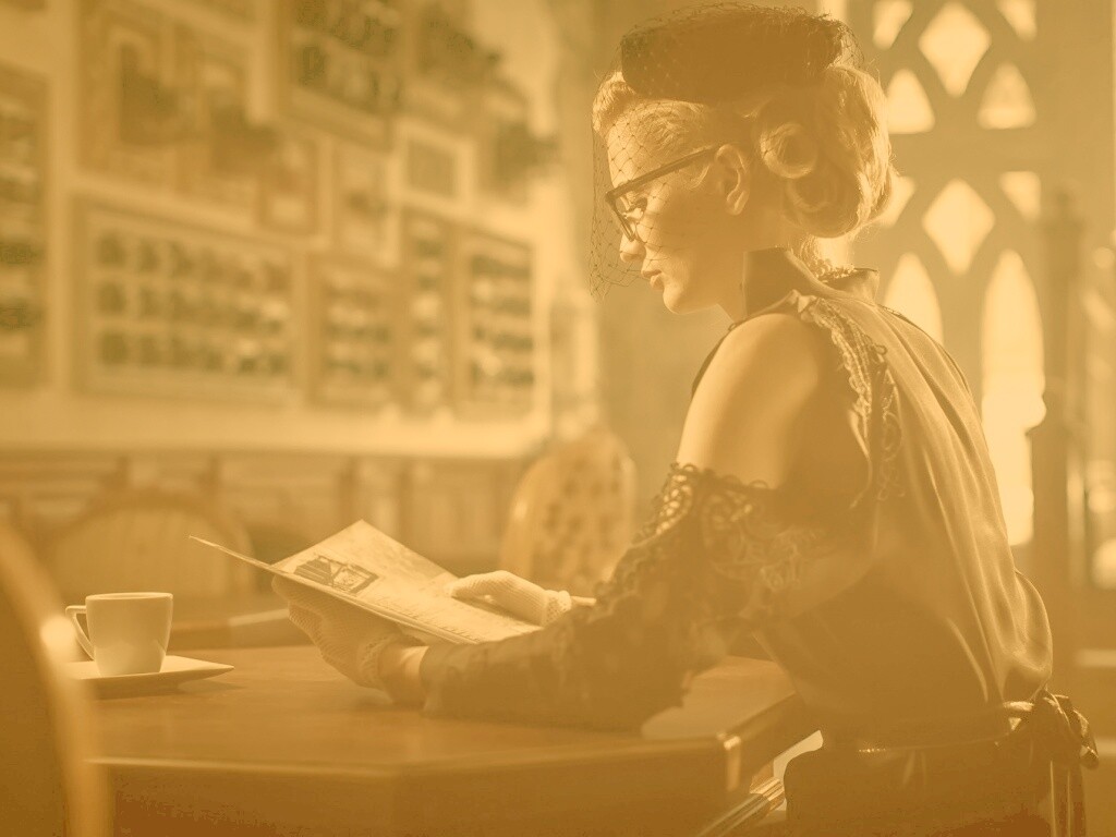 Витажная девушка в кафе обои