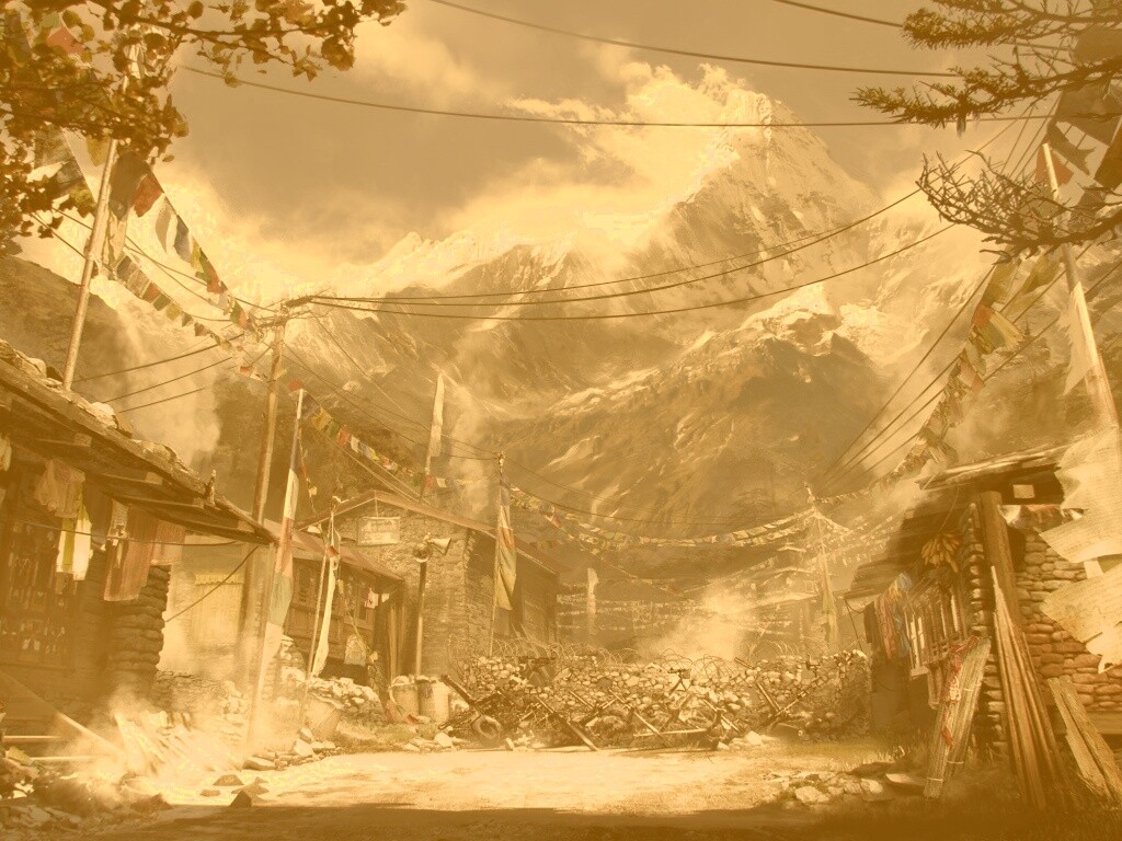 Загороженная улица в горах обои