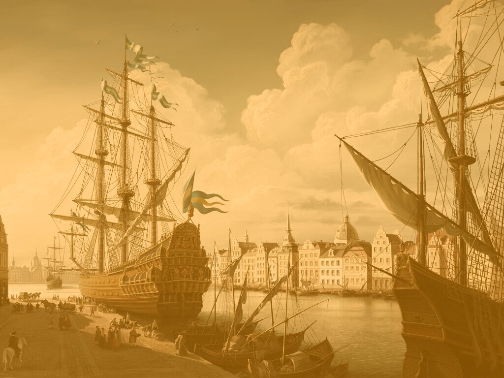 Парусник на набережной обои