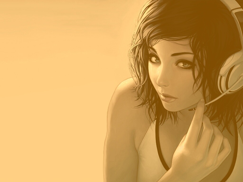 Сексуальная девушка в наушниках с микрофоном обои