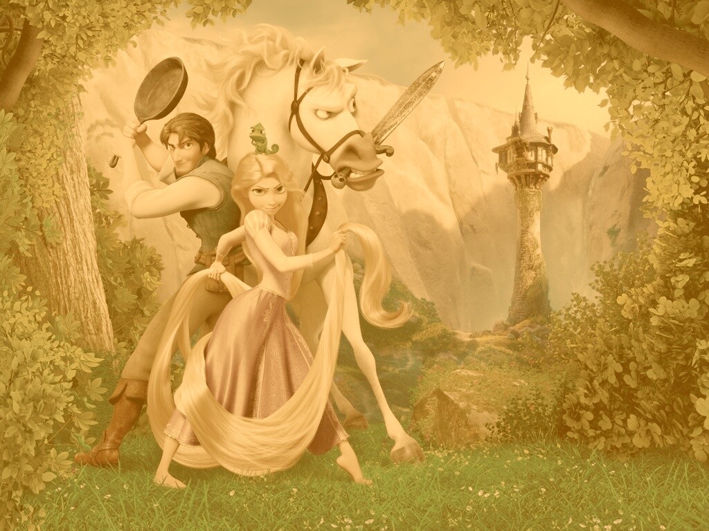 Рапунцель, Флин, Максимус и Паскаль обои