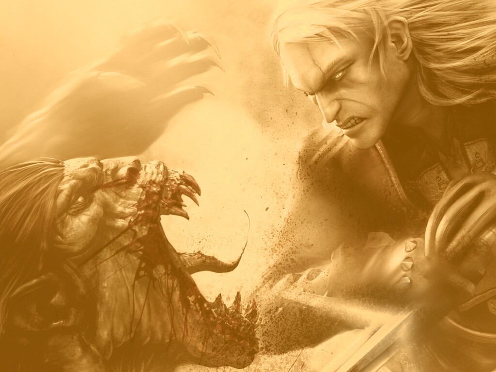 Ведьмак против  стрыги обои