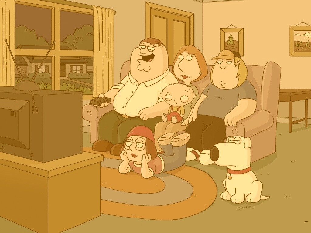 Гриффины всей семьей перед телевизором обои