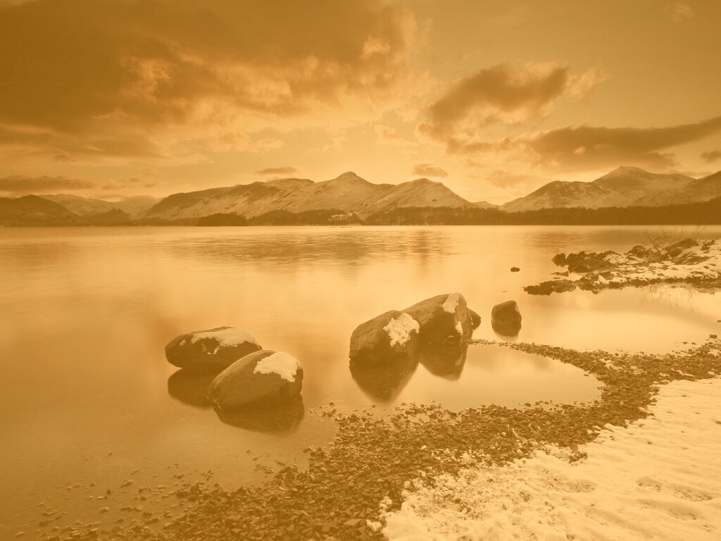 Картинный закат на озере обои