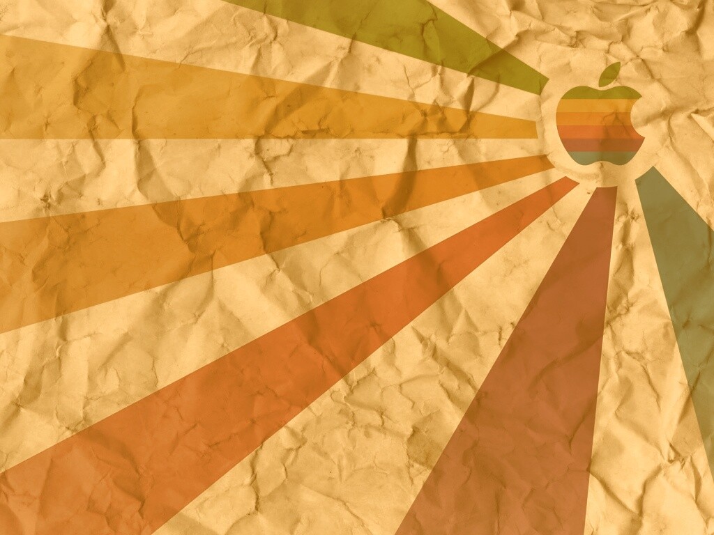 Радужный логотип Apple на мятой бумаге обои