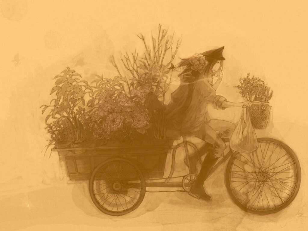 Развозчик цветов в пастельных тонах обои