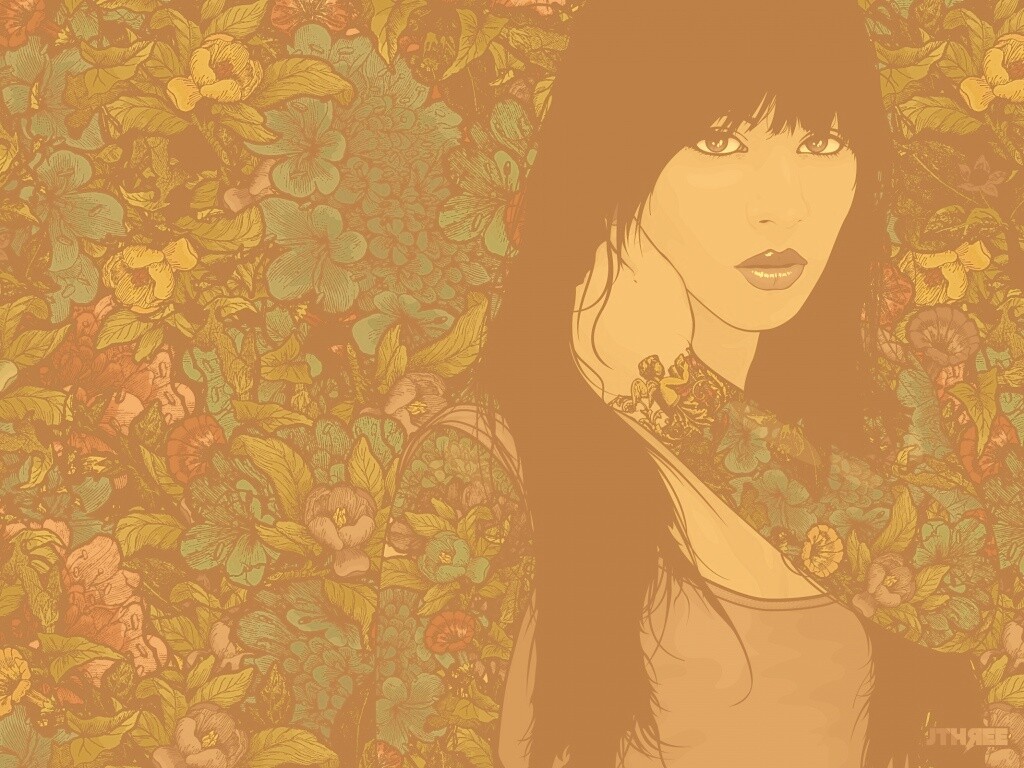 Девушка с цветочной тату обои