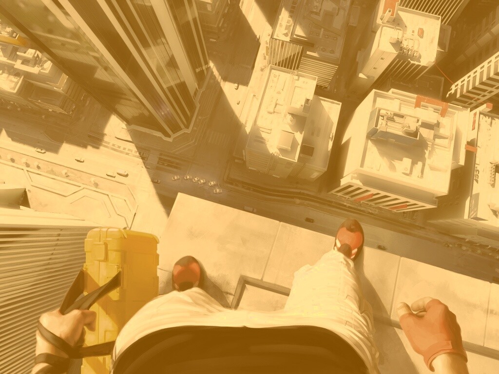 Фейт на краю небоскреба обои