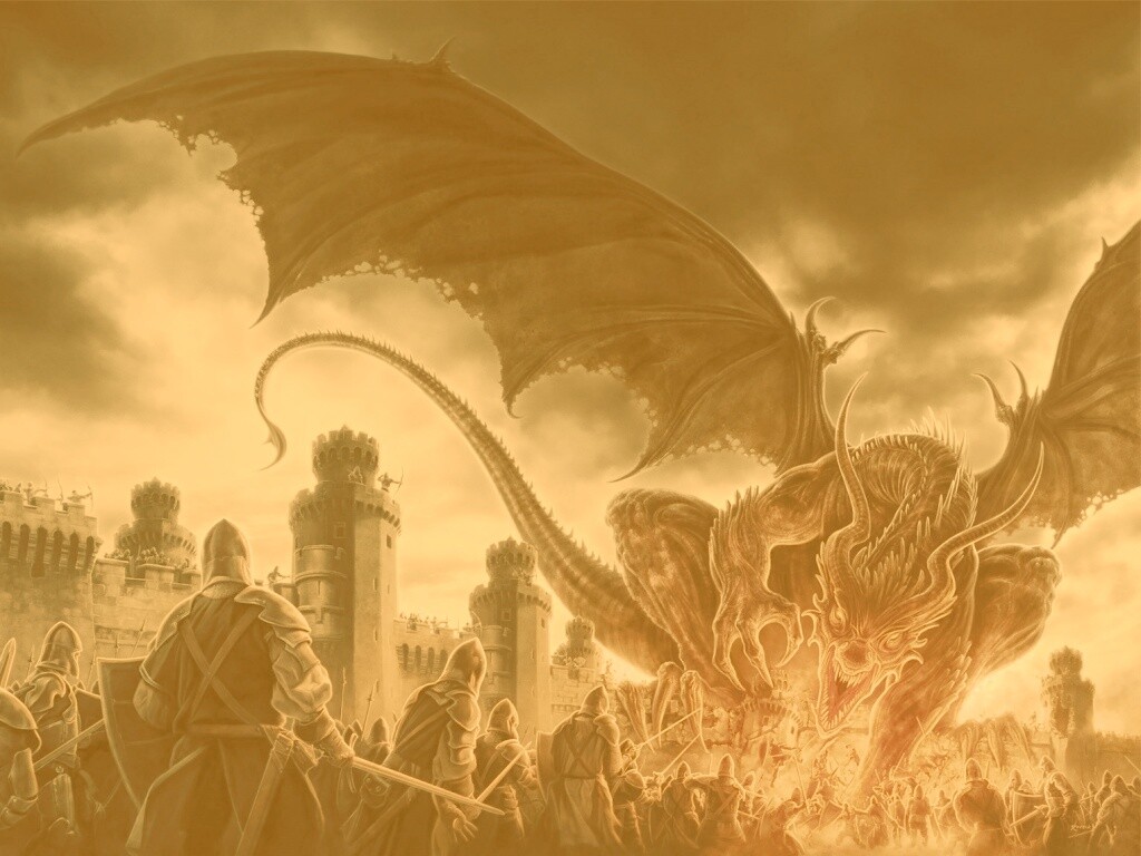 Дракон нападает на замок обои