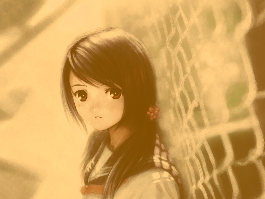 Девочка у сетчатого забора обои