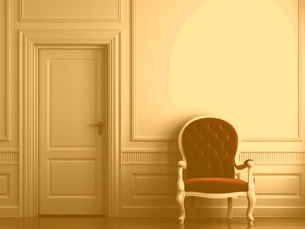 красное кресло в белой комнате обои