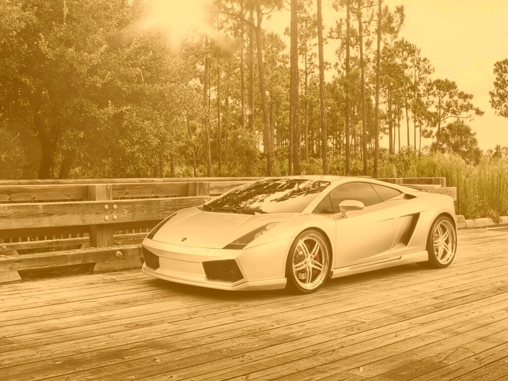 Ламбоджини на мосту в лесу обои