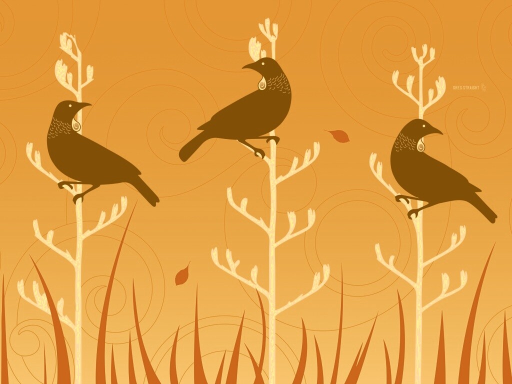 Векторные стилизованные птицы на ветках дерева обои