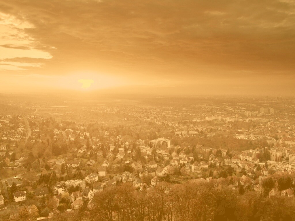 Закат над городом обои