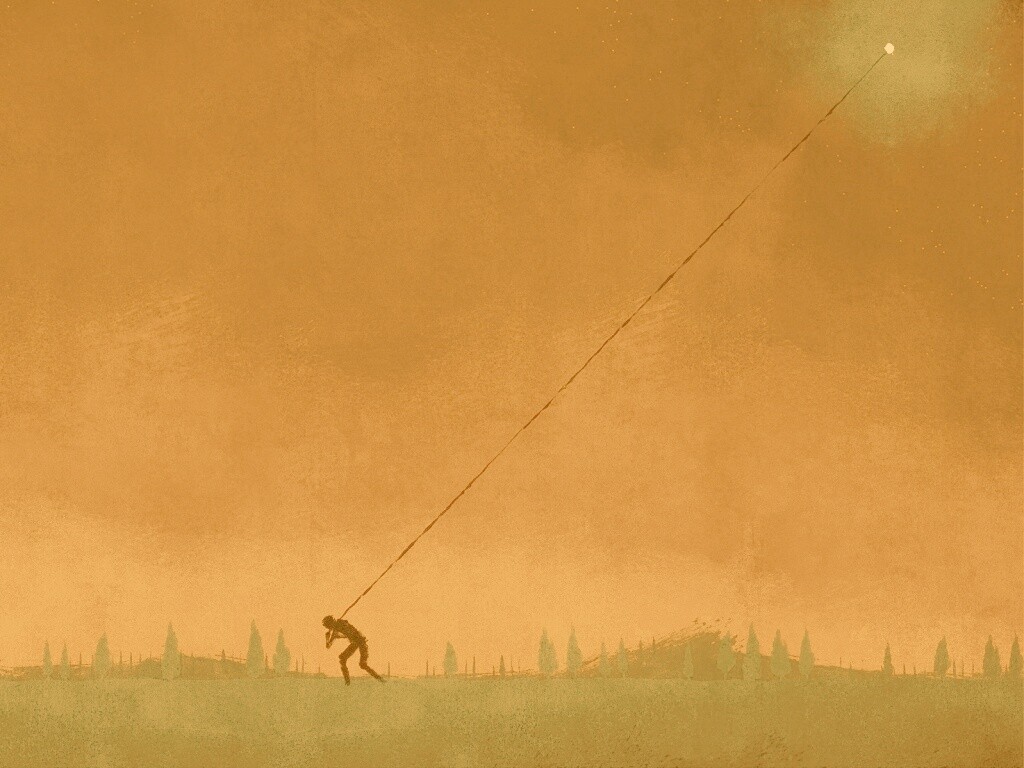 Человек тянущий звезду обои