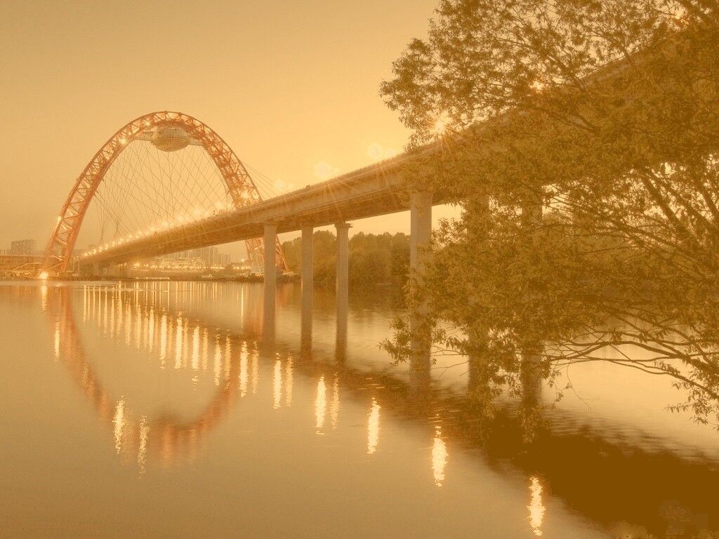 Мост в сумерках обои