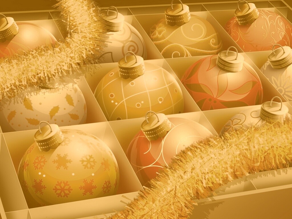 Елочные игрушки в коробке обои