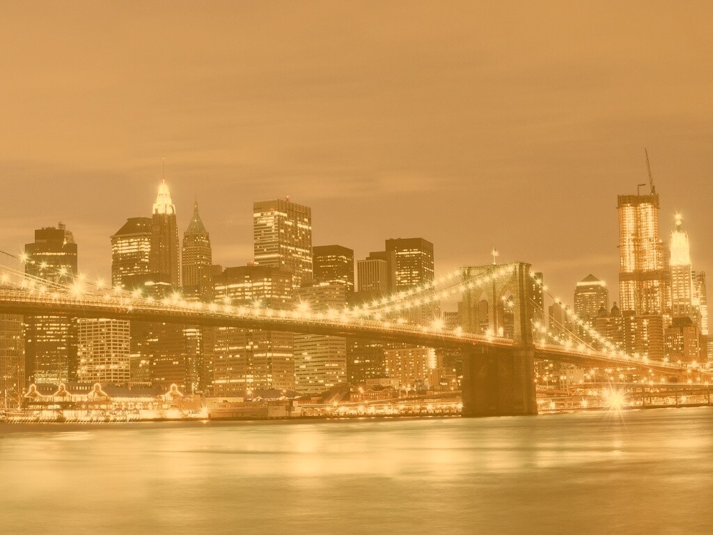 Бруклинский мост на фоне ночного Нью-Йорка обои
